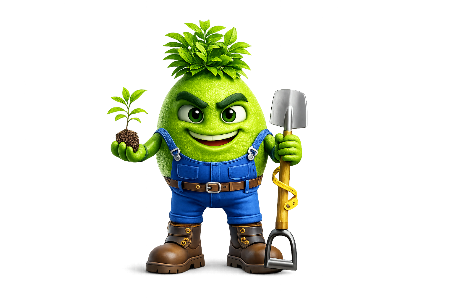 Mascote Limãozinho Bravo - personagem animado segurando uma muda